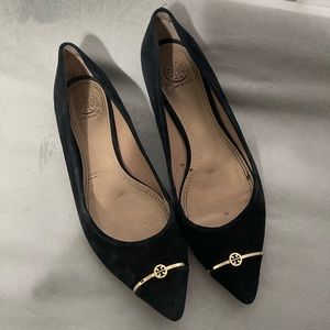 Tory Burch Black Suede Flats with Gold Detail 7.5